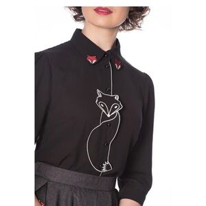 Modcloth/Royal Monk - Foxy As You Wanna Be Button-up Blouse XL Pin-up Goth Retro